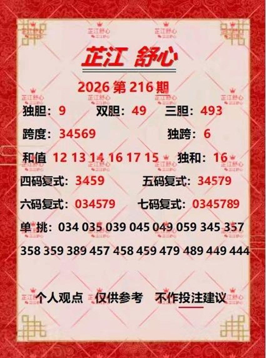 2026216期芷江舒心福彩3D推荐