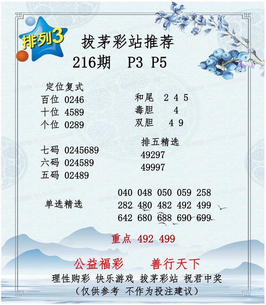 2026216期拔茅彩站排列三推荐