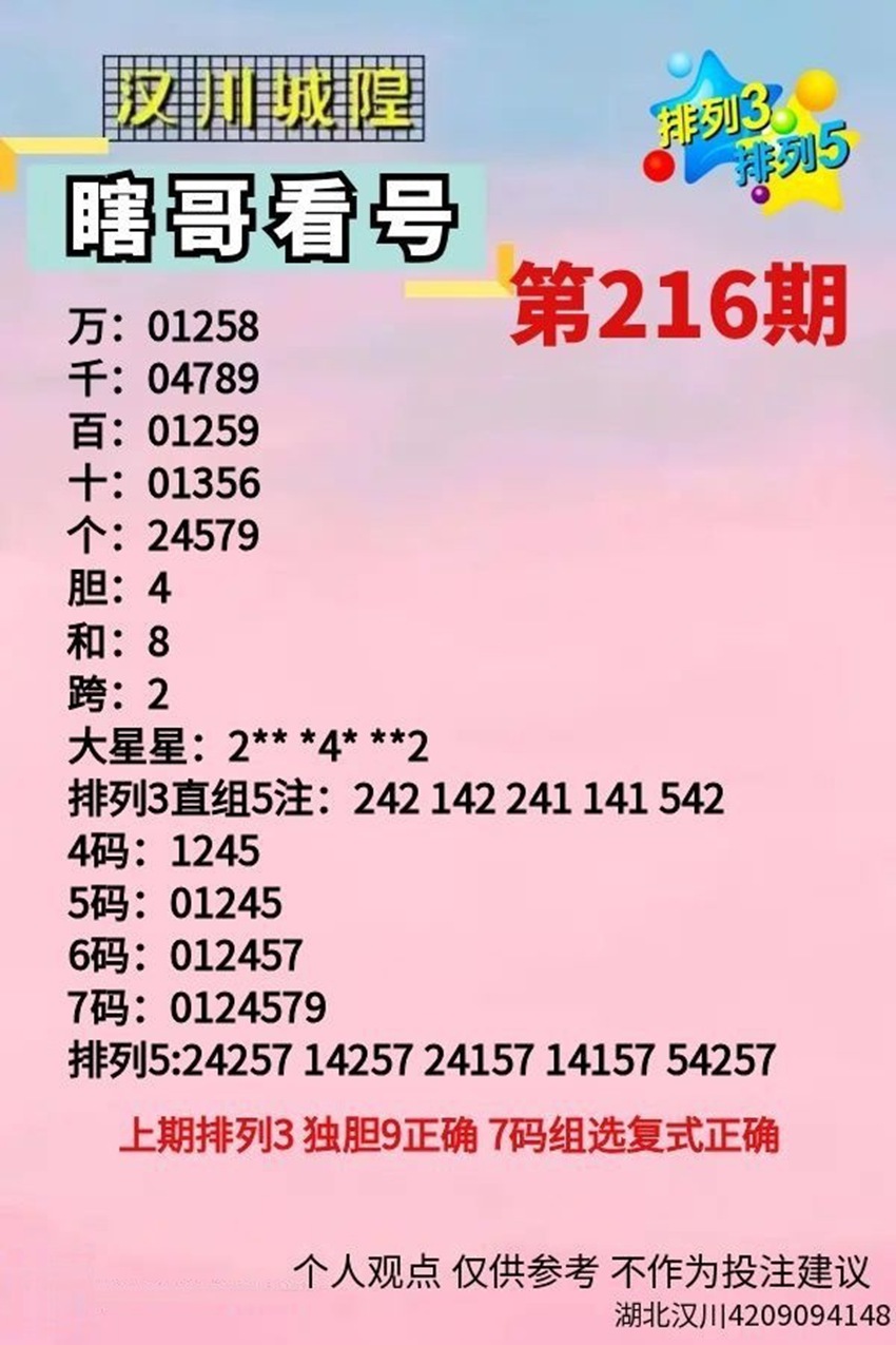 2026216期汉川城隍瞎哥看号排列三推荐