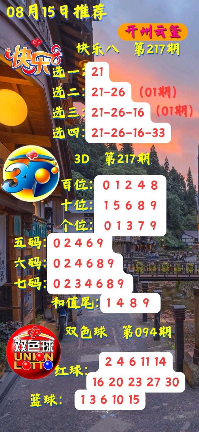 2026217期开州云玺福彩快乐8推荐