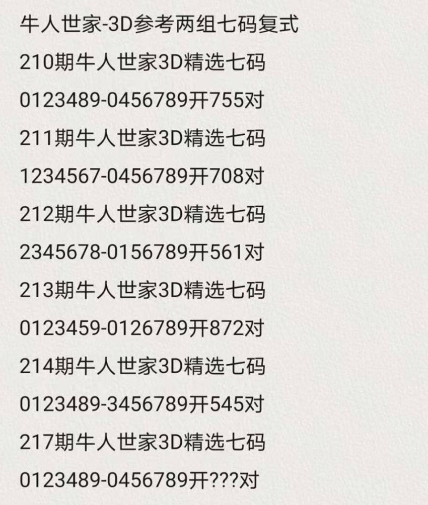 2026217期牛人世家福彩3D推荐