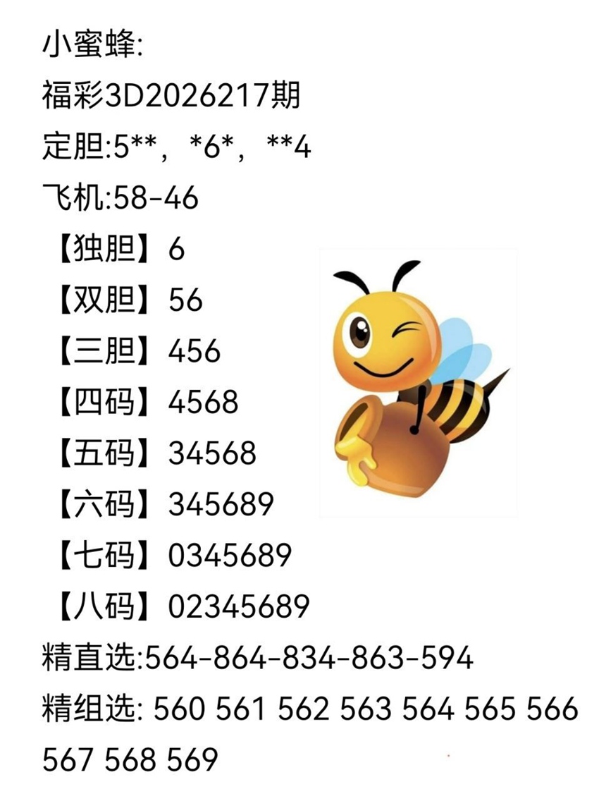 2026217期小蜜蜂福彩3D推荐