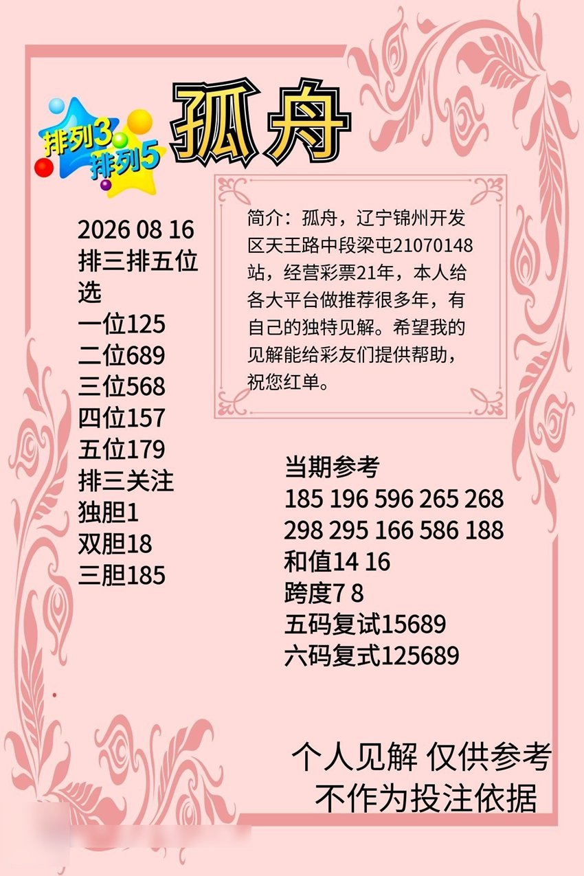 2026218期孤舟排列三推荐