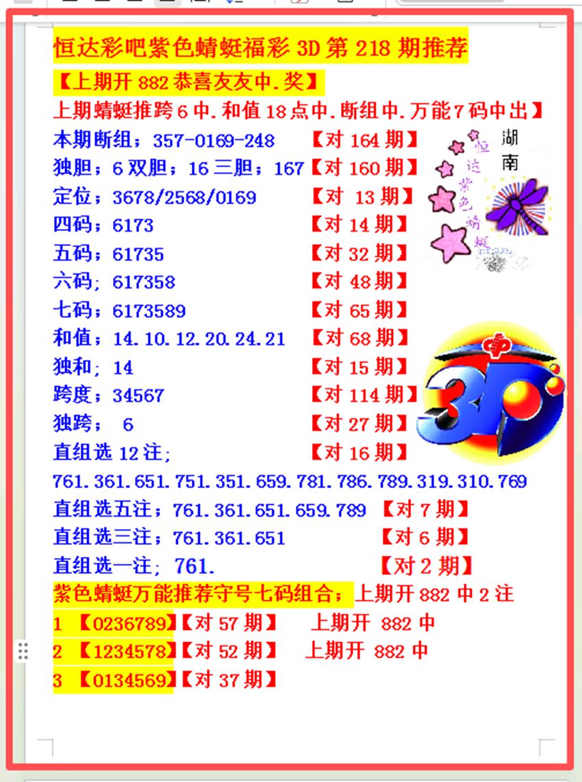 2026218期恒达彩吧紫色蜻蜓福彩3D推荐