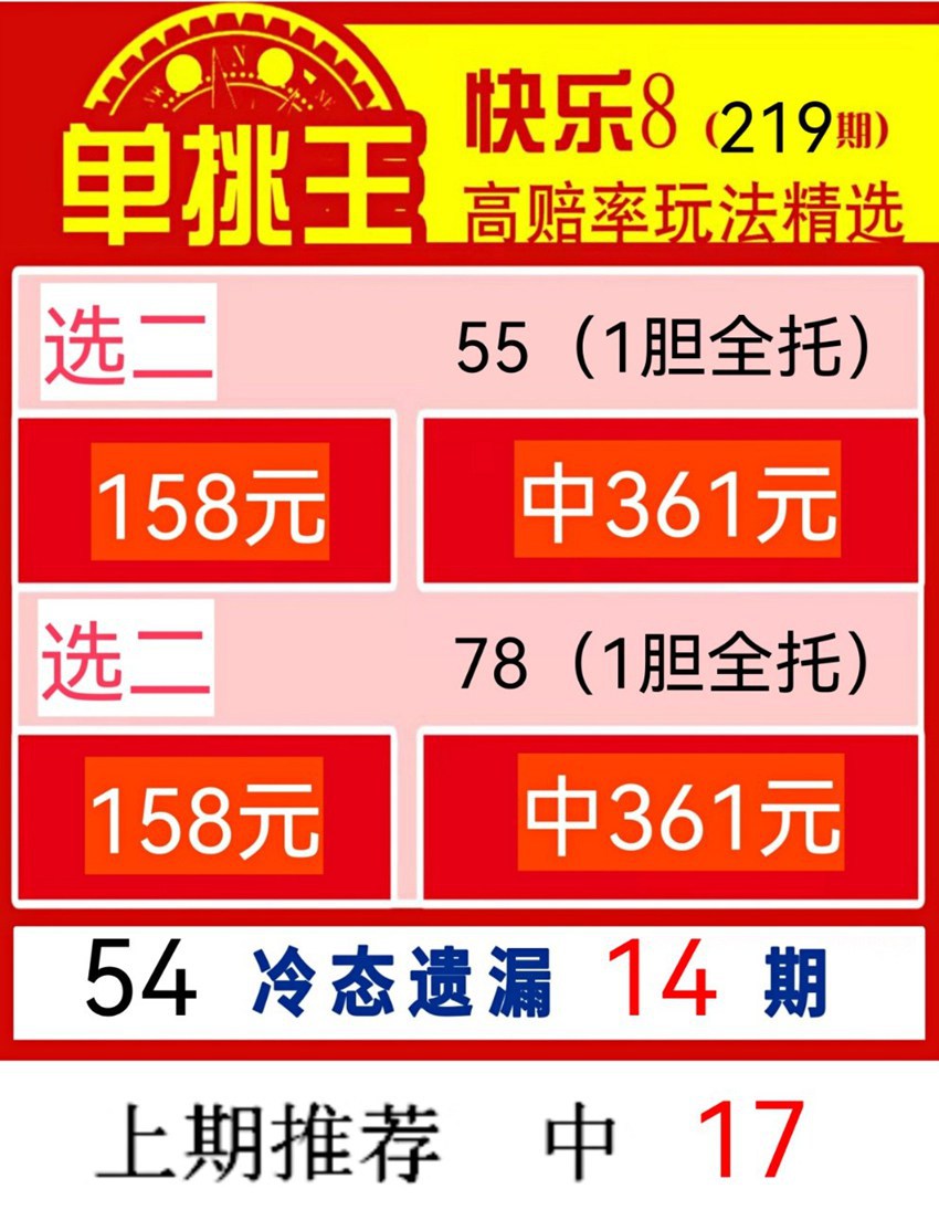 2026219期单挑王福彩快乐8分析推荐