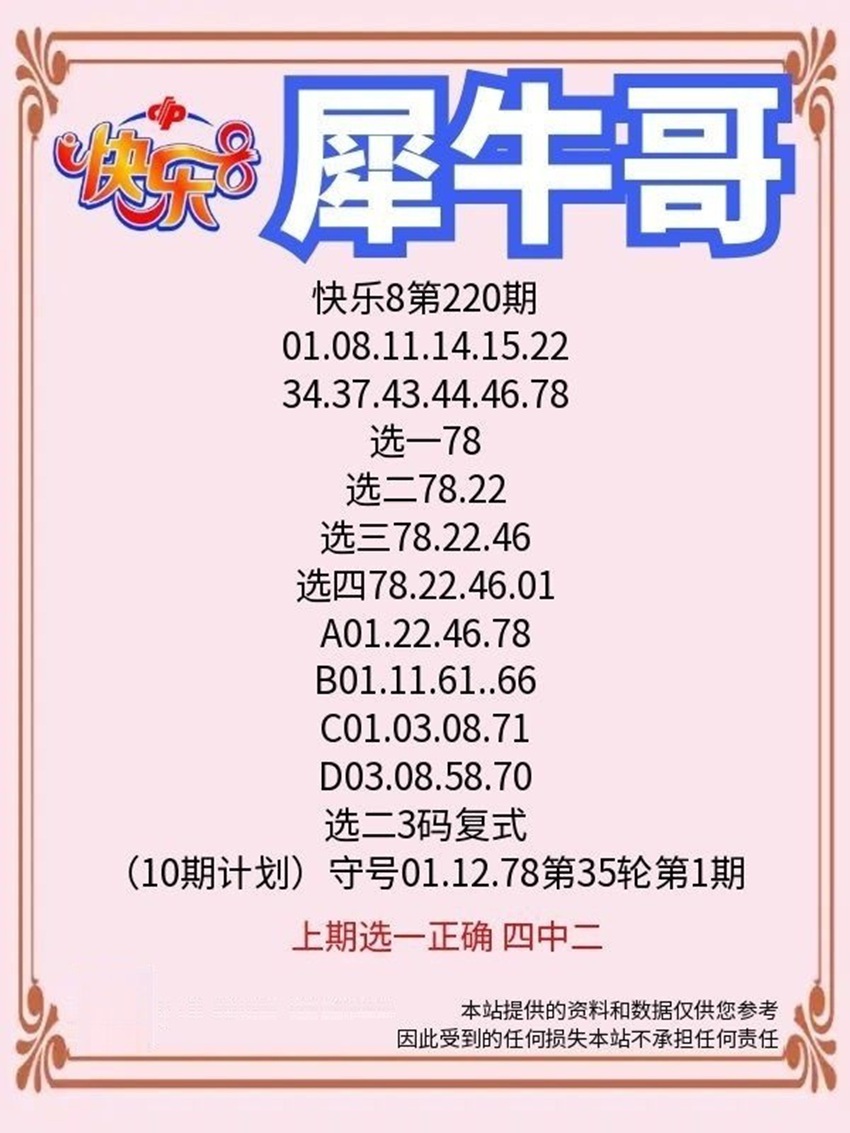 2026220期犀牛哥福彩快乐8分析推荐
