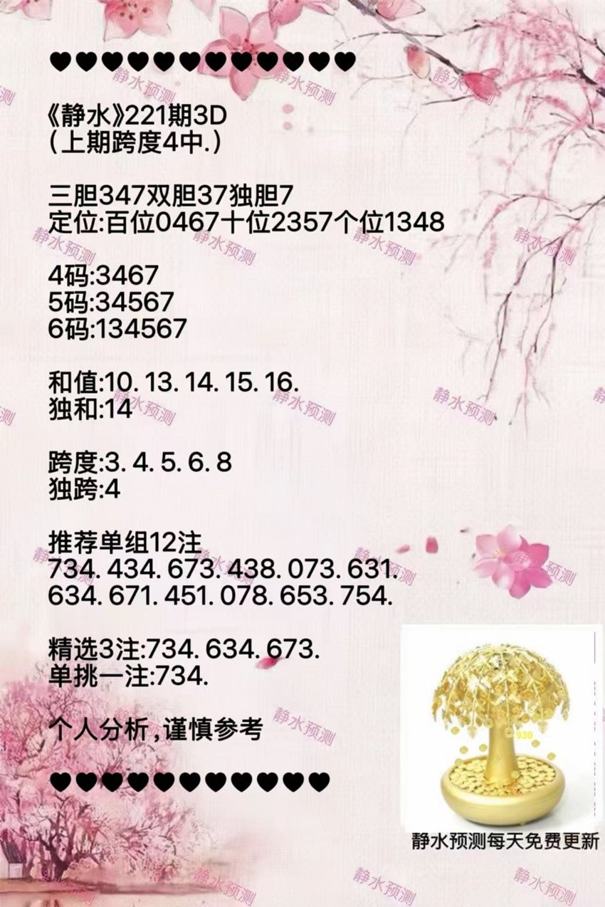 2026221期静水福彩3D分析推荐