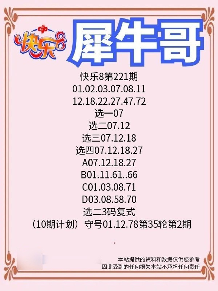 2026221期犀牛哥福彩快乐8分析推荐