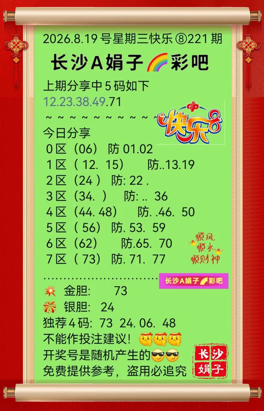 2026221期长沙A娟子彩吧福彩快乐8分析推荐