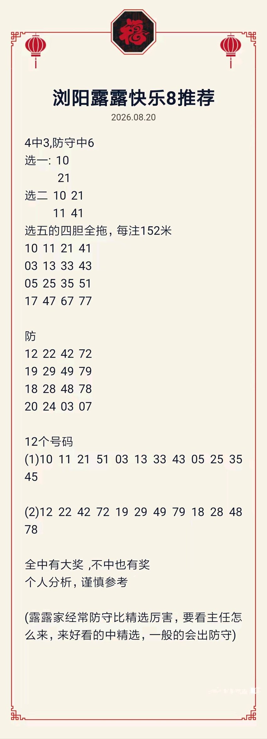 2026222期浏阳露露福彩快乐8分析推荐