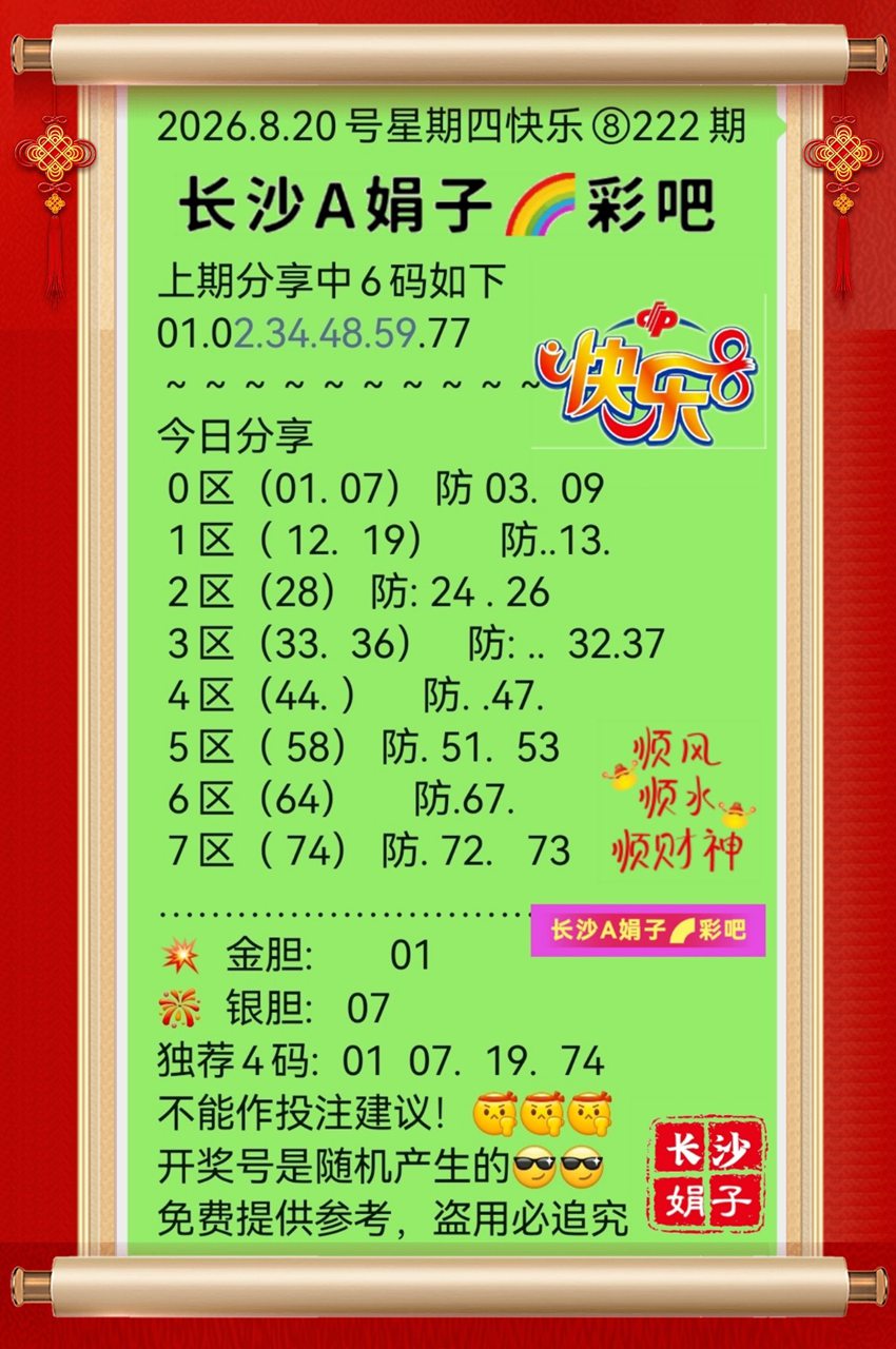 2026222期长沙A娟子彩吧福彩快乐8分析推荐